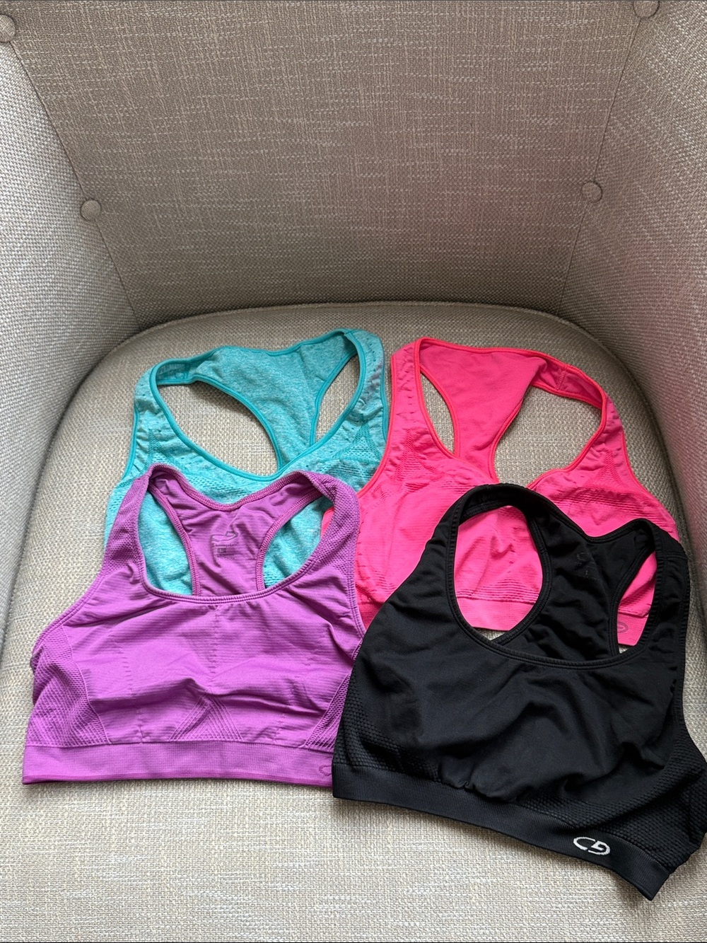 Set of 4 Everyday Racerback Sports Bras - Black, Pink, Teal, Purple